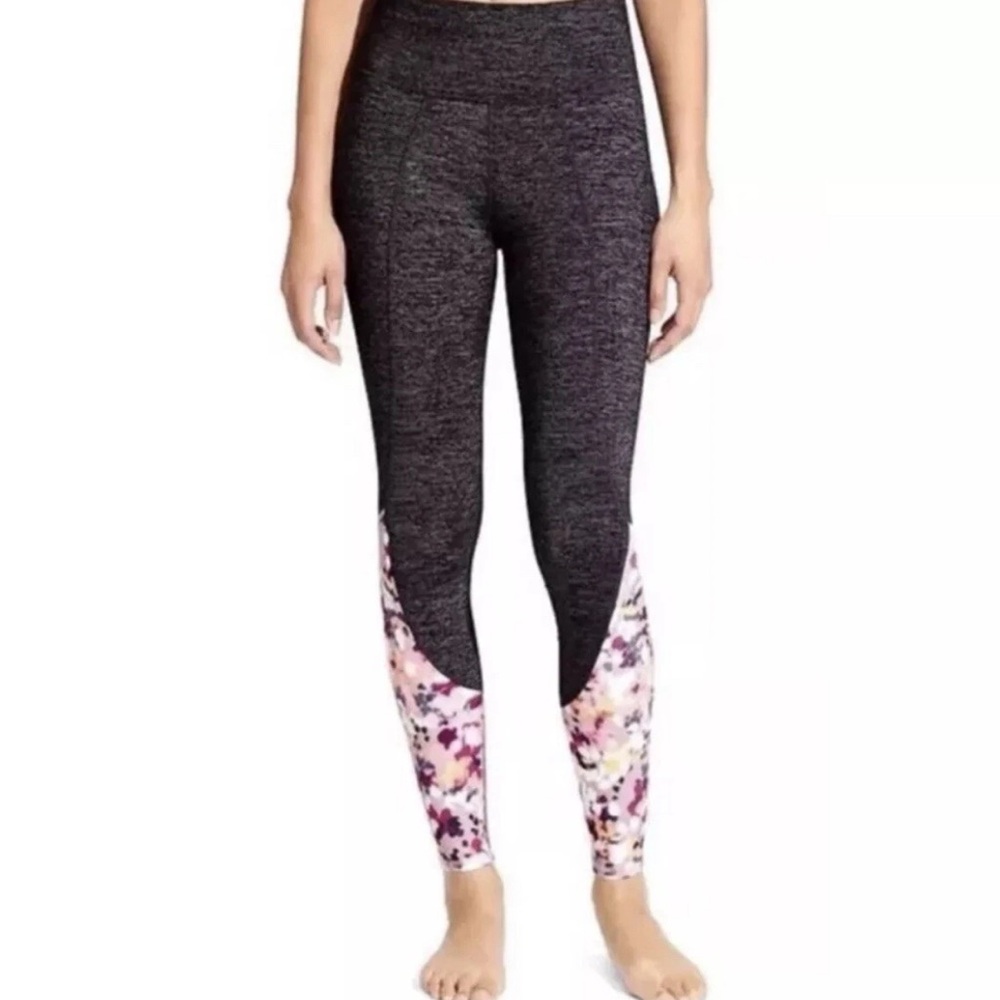 Athelta petal chaturanga flow yoga leggings black gray floral small